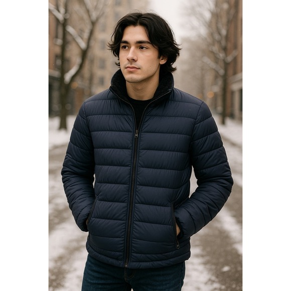 Quarry Jeans Other - Quarry Jeans Thermic Jacket Men's XL EG Navy Puffer Faux Fur Lined Winter NWT